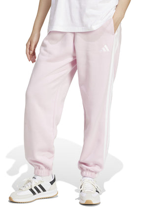 Essentials 3-Stripes Fleece Loose-Fit Joggers - Clear Pink/White Essentials 3-Stripes Fleece Loose-Fit Joggers - Clear Pink/White