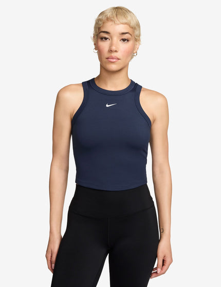 Nike One Fitted Dri-FIT Cropped Tank Top - Midnight Navy/Whiteimages1- The Sports Edit