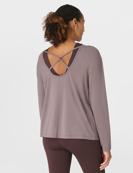 Sweaty Betty Soft Flow Strappy Back Boxy Long Sleeve Top - Grounded Brownimages2- The Sports Edit