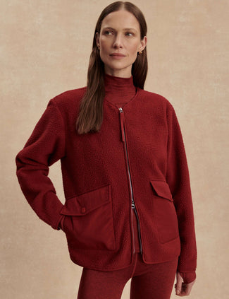 Marina Collarless Fleece - Red Dahlia Marina Collarless Fleece - Red Dahlia
