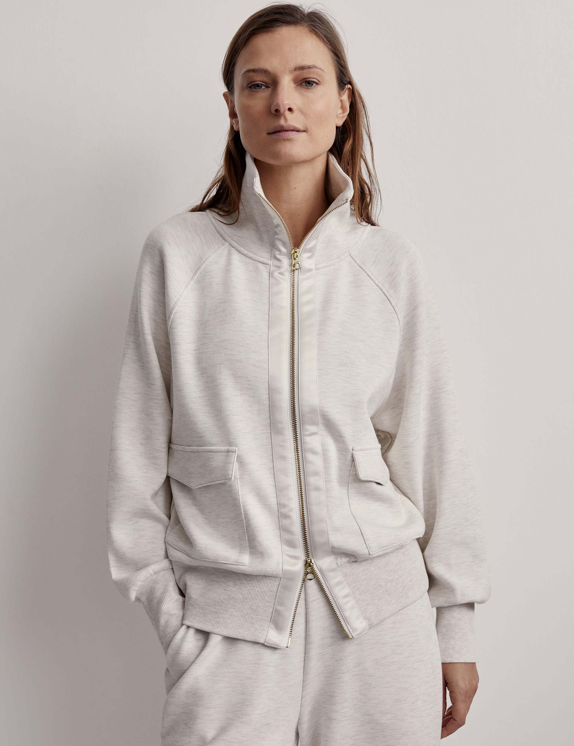 (取寄) バーリー レディース ロックスベリー ジップ スルー Varley women Roxbury Zip Through Ivory Marl Varley | Roxbury Zip-Through Sweat - Ivory Marl | The Sports