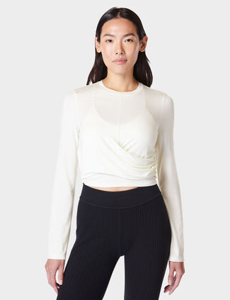 Wrap Front Long Sleeve Top - Lily White
