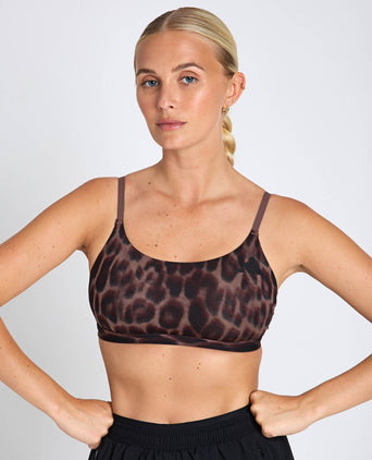 Optime Essentials Workout Leopard Light Support Bra - Earth Strata/Black