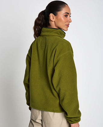 Helvetia II Cropped Sherpa Half Snap Fleece - Mossy Green