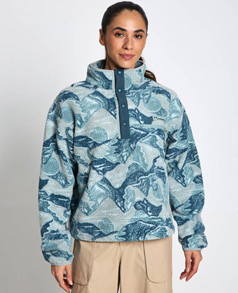 Helvetia II Cropped Sherpa Half Snap Printed Fleece - Marine Light/Sunscape
