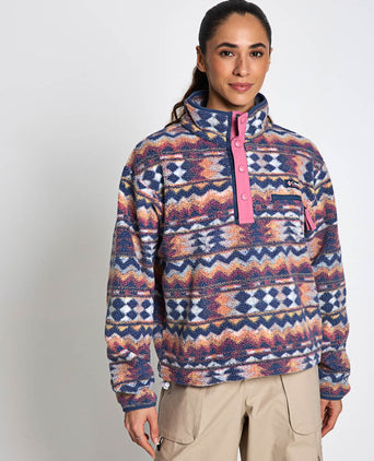 Helvetia II Cropped Sherpa Half Snap Printed Fleece - Sea Salt/Retrotree
