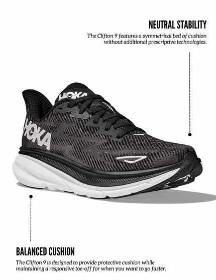 HOKA Clifton 9 - Black/Whiteimage3- The Sports Edit