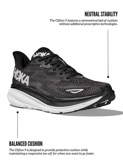 HOKA Clifton 9 - Black/Whiteimages4- The Sports Edit