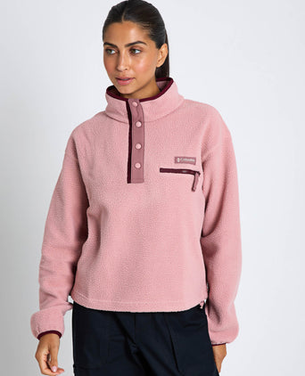 Helvetia II Cropped Sherpa Half Snap Fleece - Eraser Pink/Fig/Rich Wine