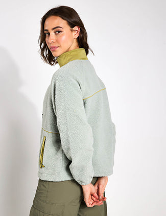 Borg Zip Up Funnel Neck Fleece Jacket - Light Verdigris