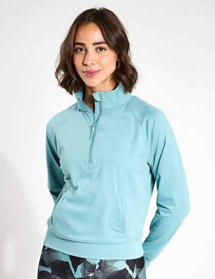 Goodmove Funnel Neck Half Zip Yoga Top - Dusted Aquaimages1- The Sports Edit