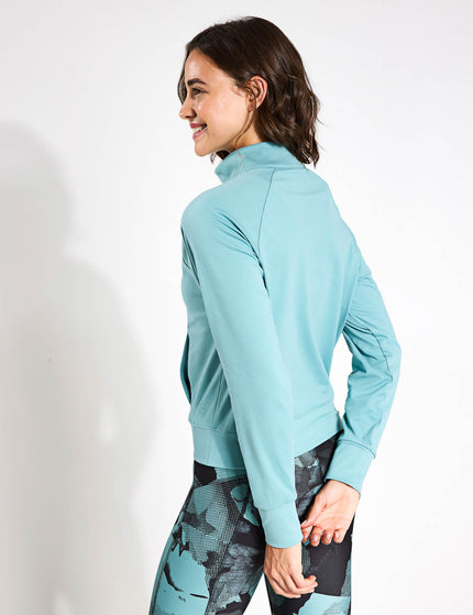 Goodmove Funnel Neck Half Zip Yoga Top - Dusted Aquaimages2- The Sports Edit