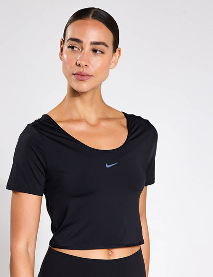 Nike One Classic Dri-FIT Short-Sleeve Cropped Twist Top - Black/Whiteimage2- The Sports Edit