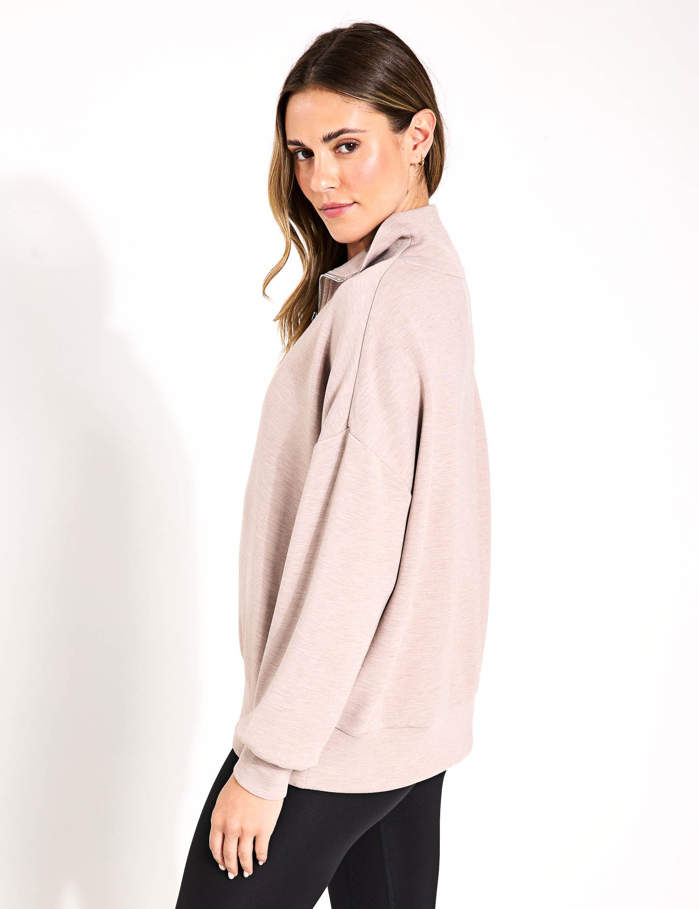 (取寄) バーリー レディース ハーレイ 1/2 ジップ セーター Varley women Hawley 1/2 Zip Sweater Taupe Marl Varley Hawley Half Zip Sweat