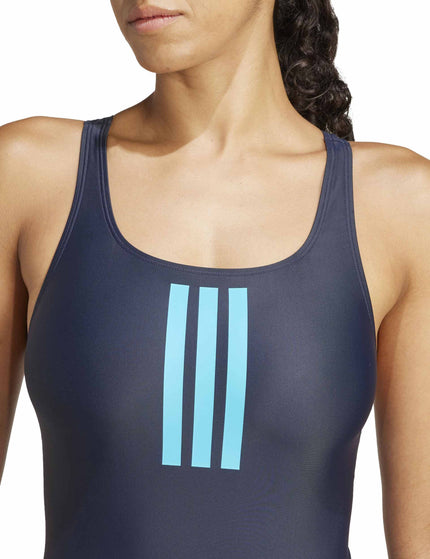 adidas 3-Stripes V-Back Swimsuit - Legend Ink/Lucid Cyanimage3- The Sports Edit