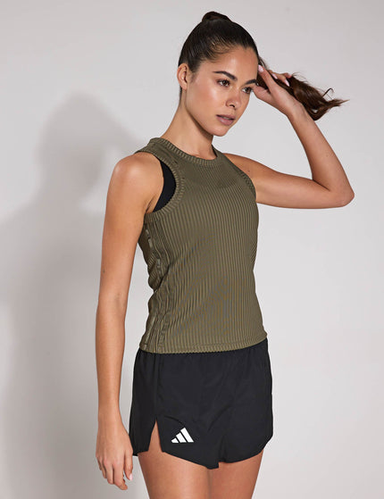adidas All Gym Seasonal Rib Tight Fit Tonal 3-Stripes Tank Top - Olive Strataimage3- The Sports Edit
