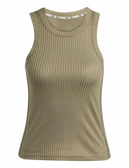 adidas All Gym Seasonal Rib Tight Fit Tonal 3-Stripes Tank Top - Olive Strataimage6- The Sports Edit