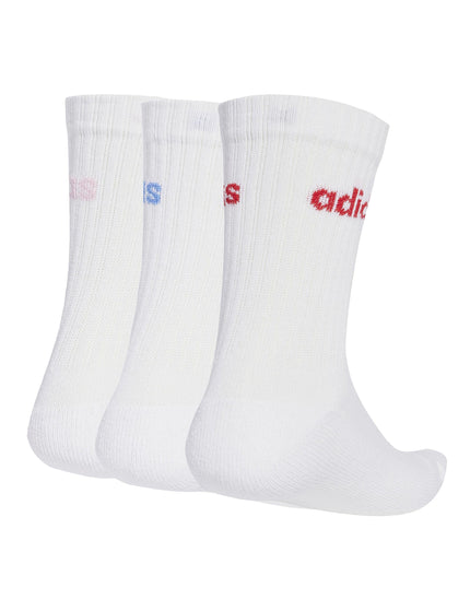 adidas Linear Crew Cushioned Socks 3 Pairs - White/Powder Teal/Clear Pink/Blue Fusionimage2- The Sports Edit