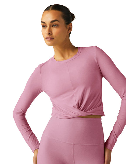 Beyond Yoga Featherweight Center Stage Cropped Long Sleeve Pullover - Pink Haze Heatherimage3- The Sports Edit