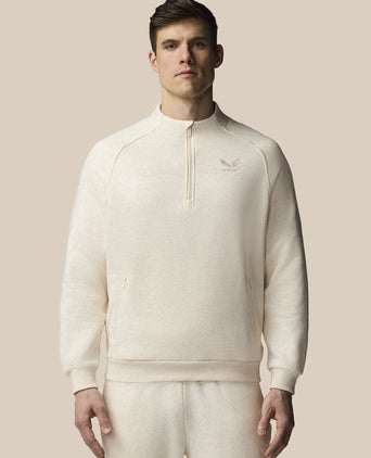 Adapt Cotton Fleece Quarter Zip Sweatshirt - Oatmeal Marl