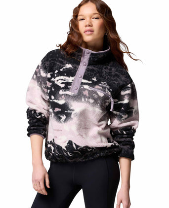 Helvetia II Cropped Sherpa Half Snap Printed Fleece - Shale Purple Sisters/Shale Purple