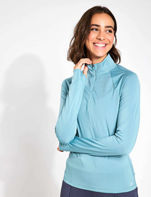 Funnel Neck Half Zip Running Top - Blue