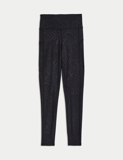 Goodmove Go Move Printed Embossed High Waisted Gym Leggings - Blackimage8- The Sports Edit