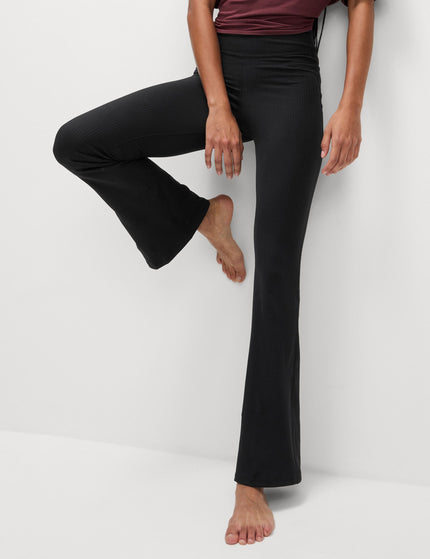 Goodmove Ribbed High Waisted Flared Yoga Leggings - Blackimage1- The Sports Edit