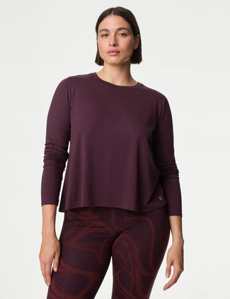 Scoop Neck Wrap Back Yoga Top - Blackberry