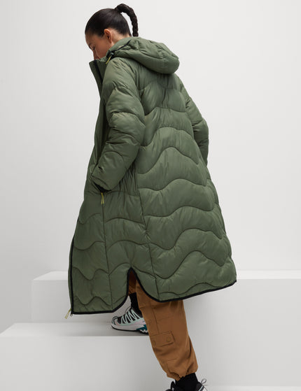Goodmove Stormwear Quilted Hooded Longline Puffer Coat - Dark Khakiimages2- The Sports Edit