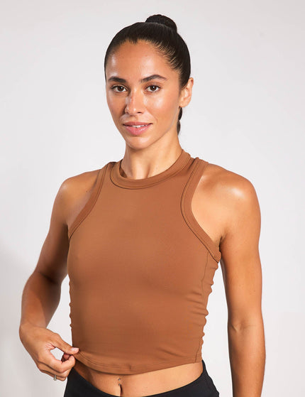 Nike One Fitted Dri-FIT Cropped Tank Top - Light British Tan/Blackimage1- The Sports Edit