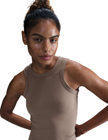Nike One Fitted Dri-FIT Cropped Tank Top - Mink Brown/Blackimage4- The Sports Edit