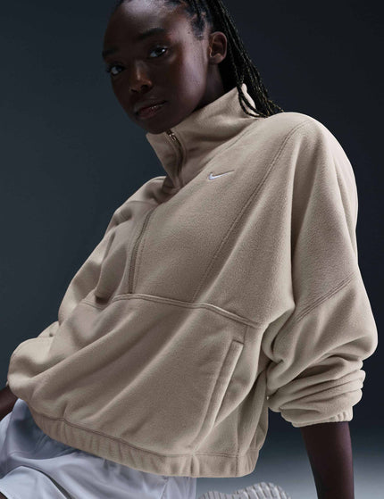 Nike One Oversized 1/2-Zip Fleece Top - Light Orewood Brown/Whiteimage4- The Sports Edit