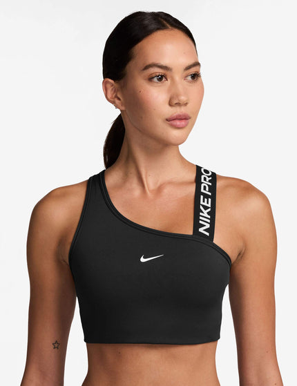 Nike Pro Swoosh Asymmetrical Bra - Black/Whiteimage1- The Sports Edit