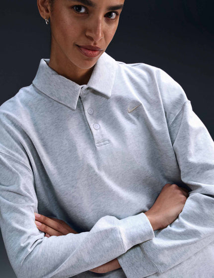 Nike Sportswear Essential Oversized Long-Sleeve Polo - Birch Heather/Light Orewood Brownimage4- The Sports Edit