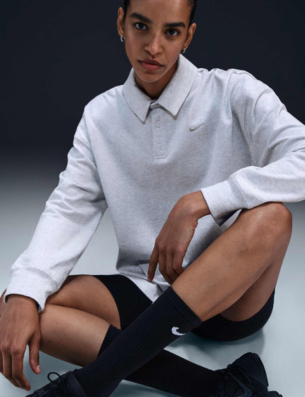 Nike Sportswear Essential Oversized Long-Sleeve Polo - Birch Heather/Light Orewood Brownimage5- The Sports Edit