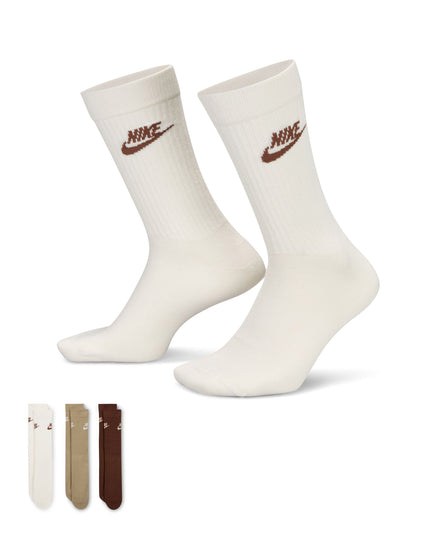 Nike Sportswear Everyday Essential Crew Socks (3 Pairs) - White/Brownimage3- The Sports Edit