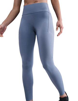 Swift High Waisted 7/8 Running Leggings with Pockets - World Indigo/Reflective Silver