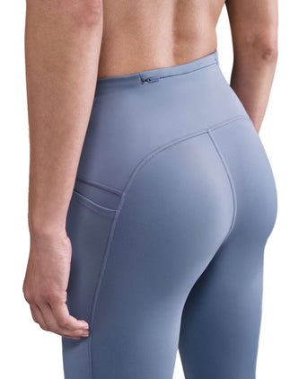 Swift High Waisted 7/8 Running Leggings with Pockets - World Indigo/Reflective Silver