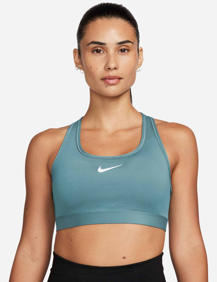 Nike Swoosh Medium Support Bra - Denim Turquoise/Whiteimage1- The Sports Edit