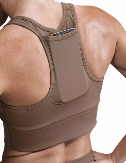 Nike Swoosh Pocket Medium-Support Sports Bra - Mink Brown/Whiteimage4- The Sports Edit