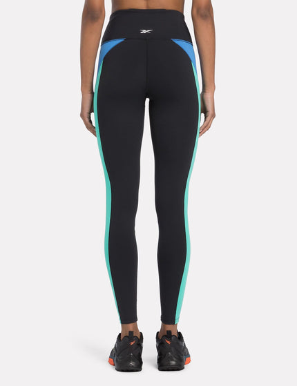 Reebok Lux High Waisted Colorblock Tights - Black/Unleashed Greenimage2- The Sports Edit