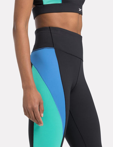 Reebok Lux High Waisted Colorblock Tights - Black/Unleashed Greenimage3- The Sports Edit