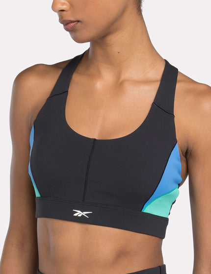 Reebok Lux Racer Colorblock Bra - Black/Unleashed Greenimage3- The Sports Edit