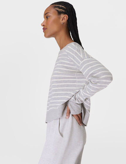 Sweaty Betty After Class Crop Sweatshirt - Lily White Light Grey Marl Stripeimage3- The Sports Edit