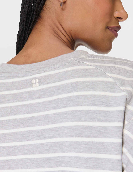 Sweaty Betty After Class Crop Sweatshirt - Lily White Light Grey Marl Stripeimage4- The Sports Edit