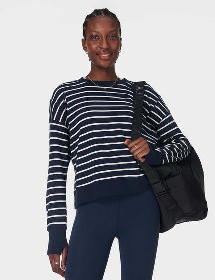 Sweaty Betty After Class Crop Sweatshirt - Navy White Stripeimage6- The Sports Edit