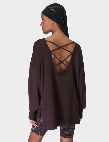 Sweaty Betty After Class Cross Back Sweatshirt - Sable Brownimage1- The Sports Edit