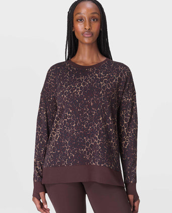 After Class Longline Sweatshirt - Brown Wild Leopard Print