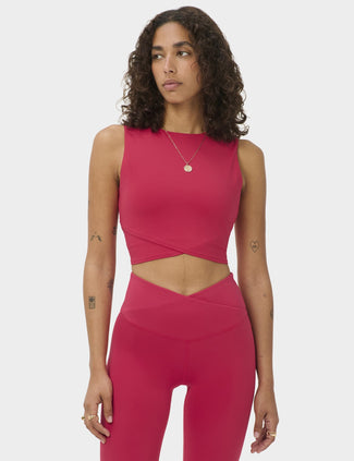 All Day Cropped Wrap Tank - Crimson Red